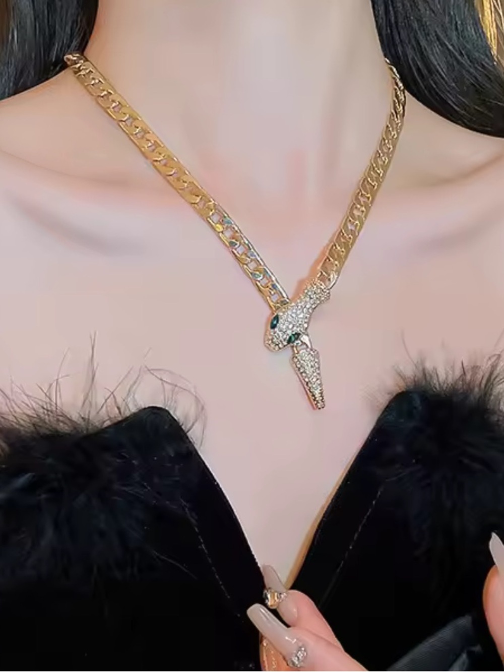Serpent serpentine Gold Snake Pendant Chain Necklace for Women